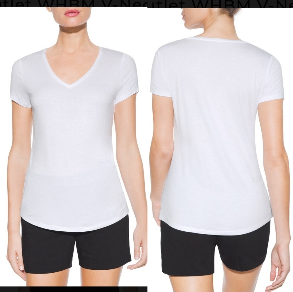 White House Black Market White V-Neck Foundation Tee Size L